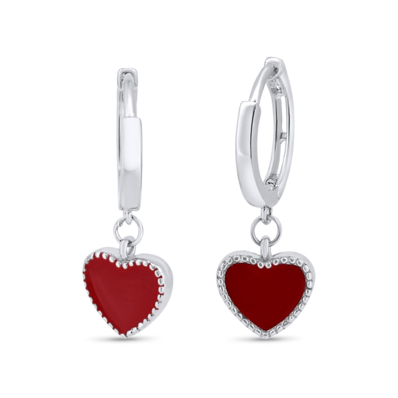 STP01853.jpg?v=1746820309&  Sterling Silver 925 Rhodium Plated Red Enamel Heart 10mm Hoop Earrings